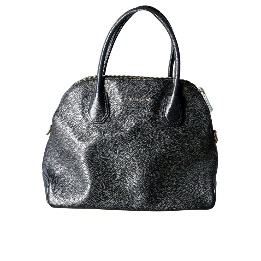 Michael Kors Medium Black‎ Pebbled Leather Dome Satchel Bag Excellent Condition